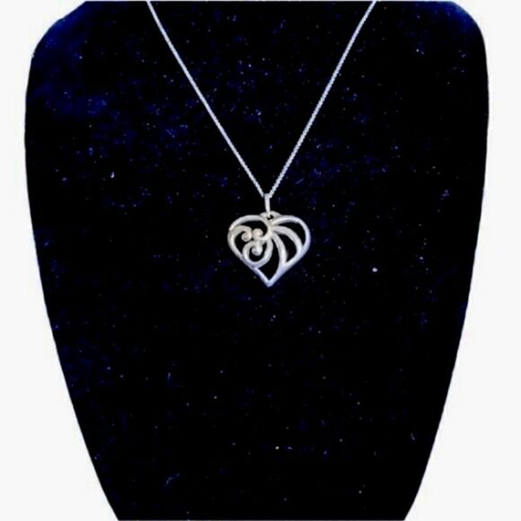 STERLING SILVER 925 HEART in Wavy Design  1" 1/2" w/ 18" Separate  Lobster CHAIN - Picture 4 of 7
